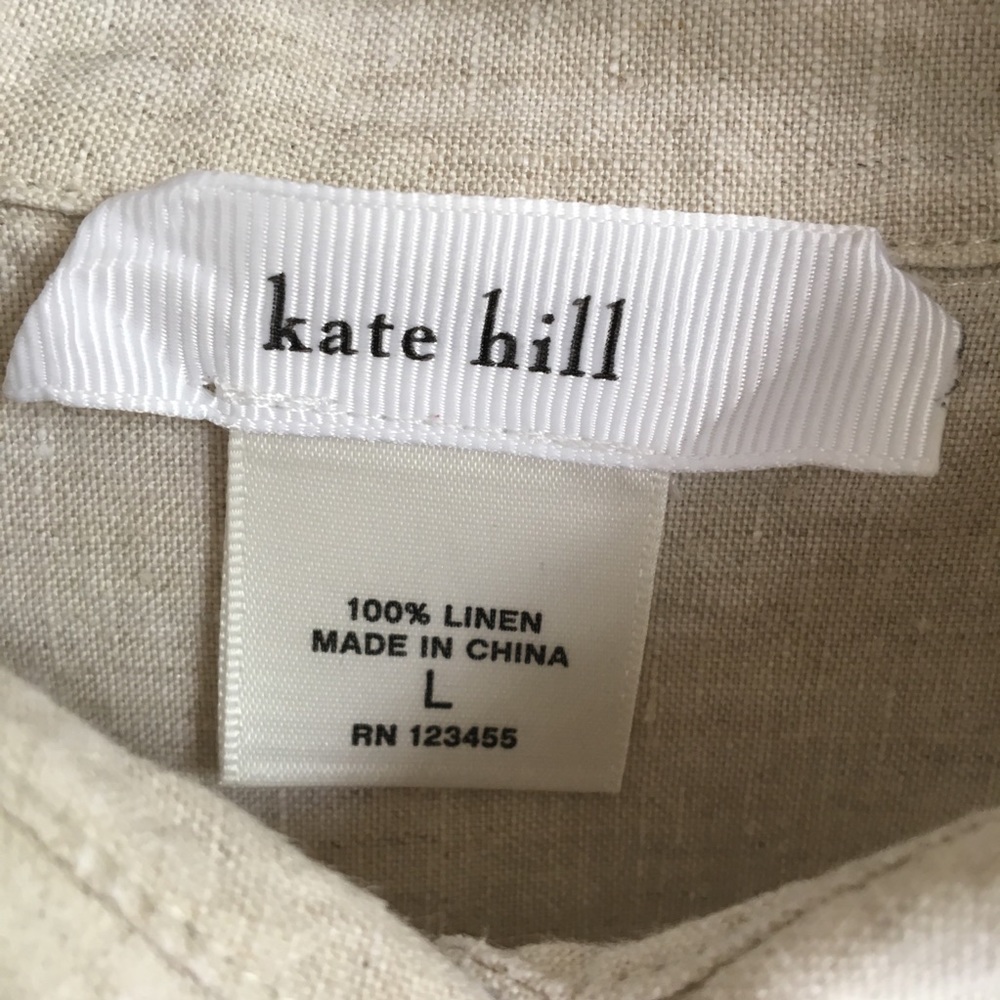Kate Hill ๐ฏ% linen, beige button-down shirt L - Picture 5 of 7